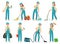 Cleaning workers. Professional cleaning staff, domestic cleaner worker and cleaners equipment. Home clean cartoon vector