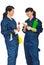 Cleaning workers women having conversation