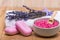 Cleanliness and health concept photo - soothing lavender spa treatments objects