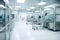 cleanroom with sleek and modern robots, interacting with advanced medical equipment