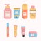 Cleansers and skin care cosmetics set isolated objects