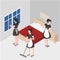 Cleanup in the hotel room. Isometric maid in uniform. Cleaning company staff works. Housework and household