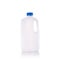 Clear blank empty milk bottle with blue cap. Studio shot isolate