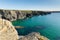 Clear blue sea UK coast in North Cornwall between Treyarnon and Porthcothan in summer