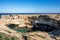 Clear blue sky at the Grotta della Poesia in the Puglia region of southern Italy with the adratic sea in the background
