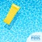 Clear blue swimming pool water background with floating air mattress