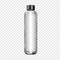 Clear bottle with black metallic screw cap on transparent background, realistic vector mock-up. Bullet bottle packaging, mockup