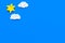 Clear and cloudly weather icons on blue background top view copy space