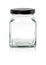 Clear cubic glass bottle with black aluminum cap