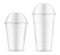 Clear empty plastic cup with dome lid, realistic mockup. Disposable takeaway drink containers - small and big, vector template