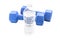Clear full water bottle and ywo blue dumbell weights isolated on