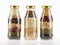 Clear glass bottles contain clean organic cereal grains, seeds, dry crops, beans, rice as raw ingredients and material recipe of