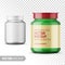 Clear glass medicine bottle template with label.
