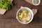 Clear glass noodle soup with Minced Pork,Vegetables and egg tofu ,Gaeng Jued Woon Sen