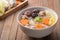 Clear glass noodle soup with Minced Pork,Vegetables and Shiitake Mushroom ,Gaeng Jued Woon Sen