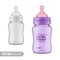 Clear glossy plastic baby bottle vector mockup
