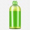 Clear green plastic bottle with blank label on transparent background, vector mockup. Shampoo, liquid soap, dishwashing liquid