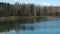 Clear lake with reflection of coniferous trees in autumn