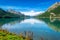 Clear morning at Lake Silvaplana Upper Engadine Valley, GraubÃ¼nden, Switzerland