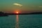 Clear outline of the sun at Sunset with beautiful skyline over lake Zorinsky Omaha Nebraska