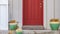 Clear Panorama Front door with glass panel and holiday decoration against a ribbed white wall