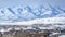 Clear Panorama Homes with a snowy mountain and cloudy sky background viewed in winter