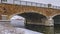 Clear Panorama Trails and bridge at Oquirrh Lake viewed in winter