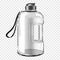 Clear plastic large water bottle with carry handle and strap on transparent background. Portable gallon water jug, mockup