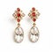 Clear And Red Crystal Earrings In Gold - High-key Lighting Style