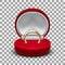 Clear Round Red Velvet Opened Jewelry Gift Box With Gold Diamond Ring