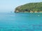 Clear sea water near the shore of Budva, Montenegro. Beautiful cityscape on sunny day.