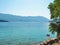 Clear sea water near the shore of Budva, Montenegro. Beautiful cityscape on sunny day.Sea scape of Budva,Montenegro. View over Sai