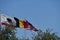 Clear sky behind flag poles waving in a wind