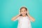 Clear sound. Girl child listen music with modern headphones. Kid little girl listen music headphones. Music account