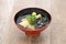 Clear soup with young bamboo shoots and wakame seaweed, Japanese cuisine