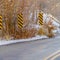 Clear Square Mountain road and road signs viewed in winter