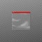 Clear square plastic bag with red zipper slider - realistic mockup