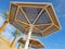 Clear sunny sky and beach umbrellas in Eilat resort; Israel