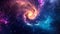 A clear Video capturing the spiral galaxy in the sky, showcasing its majestic form and intricate details, Rainbow tinted nebula