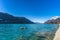 Clear water in Brienz lake, winter day