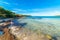 Clear water in Rena Bianca shore in Costa Smeralda