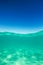 Clear waterline caribbean sea underwater and over with blue sky