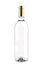 Clear White Glass Bottle of Grappa, Vodka or Wine with Golden Metallic Cap Isolated on White.