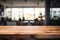 Clear wooden table, modern office background, an ideal space to showcase products