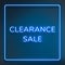 CLEARANCE SALE neon word typography on a blue background