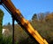 Clearing construction concrete bricks rubble from the house during reconstruction. Plastic cylinders connected by a chain from the