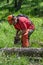 Clearing deadfall with chainsaw