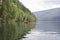 Clearwater lake with canoe