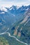 Cleddau river winding through Southern Alps near Queenstown in New Zealand