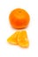 Clementine with segments on a white background